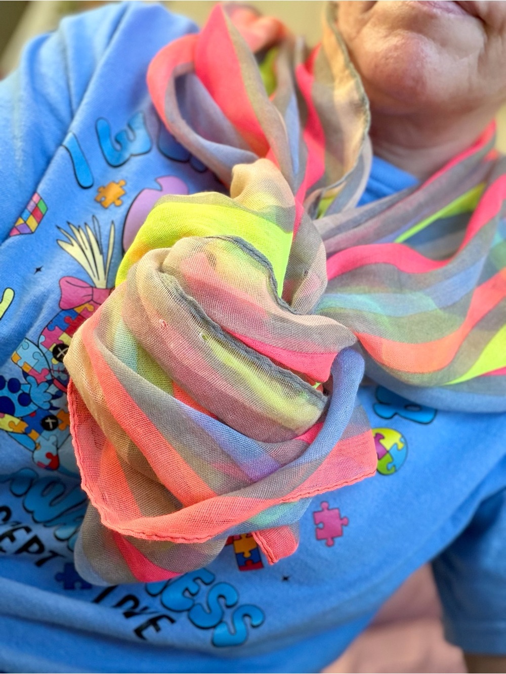 Lightweight Multicolor Neon Stripe Women's Scarf